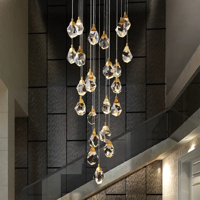Modern gold crystal led ceiling chandelier with faceted clear glass pendants for dining room decorbites crystal led design