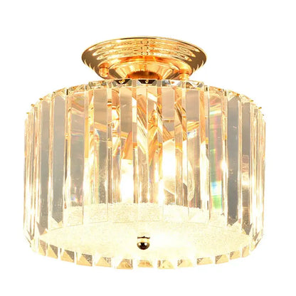 Modern gold crystal led ceiling chandelier with clear faceted crystal rods in cylindrical pattern for dining room decorbites crystal led