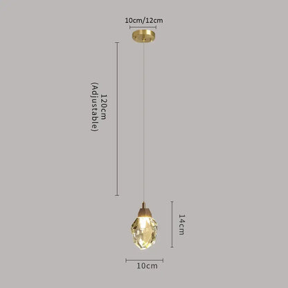Modern gold crystal led ceiling chandelier with faceted teardrop glass globe and adjustable brass mount for dining room decorbites crystal led