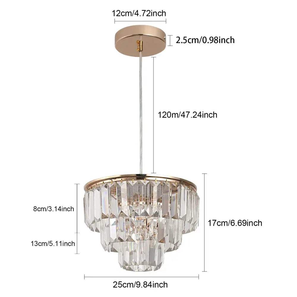 Modern gold crystal led ceiling chandelier with tiered rose gold finish and clear faceted glass for dining room