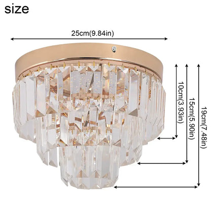 Modern gold crystal led ceiling chandelier with multi-tiered clear faceted prisms for dining room lighting