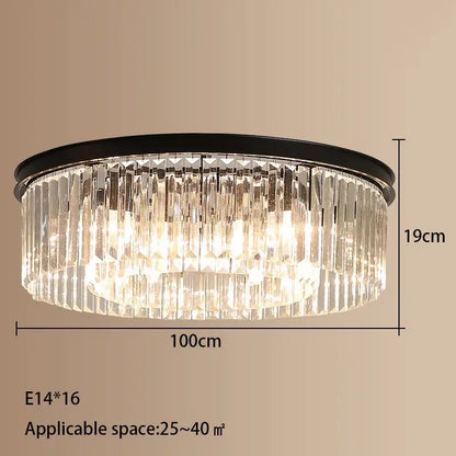 Modern gold crystal led ceiling chandelier with black-framed circular design and faceted crystal prisms for living room decorbites crystal led ceiling chandelier