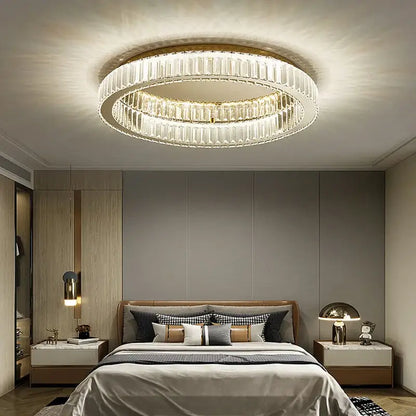 Modern gold crystal led ceiling chandelier with two concentric rings of faceted crystal elements for living room decorbites crystal led ceiling chandelier