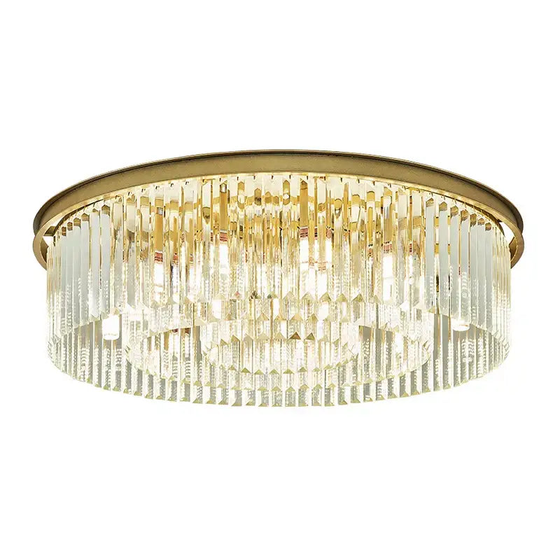 Modern gold crystal led ceiling chandelier with gold metal frame and cascading clear crystal prisms for living room decorbites crystal led