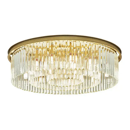 Modern gold crystal led ceiling chandelier with gold metal frame and cascading clear crystal prisms for living room decorbites crystal led
