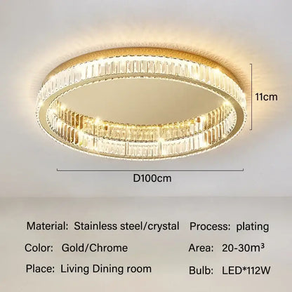 Modern gold crystal led ceiling chandelier with gold-plated rings and faceted crystals for living room lighting decorbites crystal led