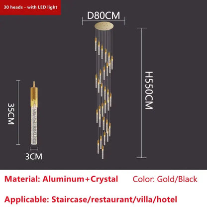 Modern gold crystal led ceiling chandelier with 30 crystal encrusted aluminum light heads for luxury dining room decorbites crystal led