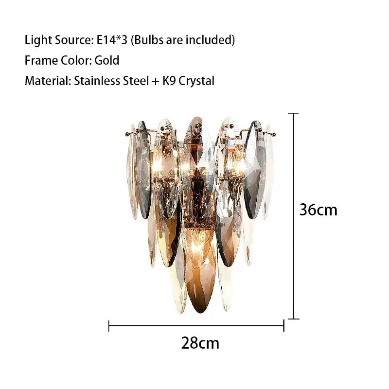 Modern gold crystal led ceiling chandelier with cascading k9 crystal leaves and sleek stainless steel frame lighting decorbites crystal led