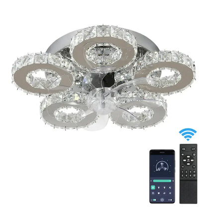 Modern gold crystal led ceiling fan with chrome finish and integrated crystal led ceiling rings for living room decorbites crystal led