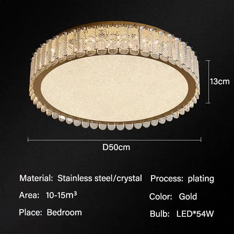 Modern gold crystal led ceiling light with gold-plated circular frame and sparkling crystal led ceiling border by decorbites