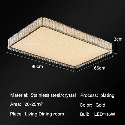 Gold-plated rectangular ceiling light with sparkling crystal border and stainless steel frame for decorbites crystal led ceiling lights