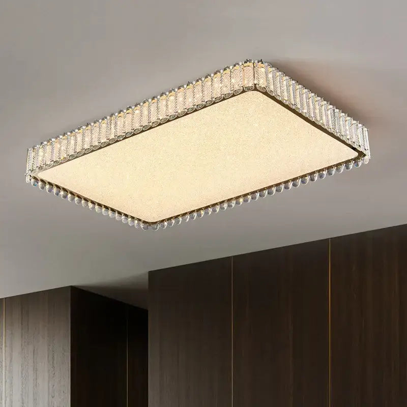 Modern gold crystal led ceiling light with rectangular crystal edges and warm diffused glow for decorbites crystal led ceiling lights