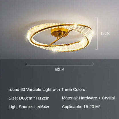 Modern gold crystal led chandelier ceiling light with two concentric rings and faceted crystal decorbites crystal led design