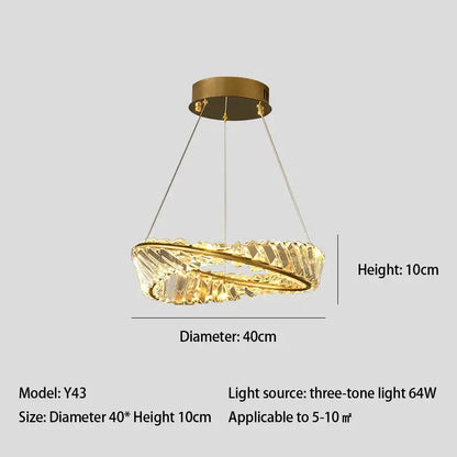 Modern gold crystal led chandelier with double ring design and faceted crystal elements for dining room decorbites crystal led