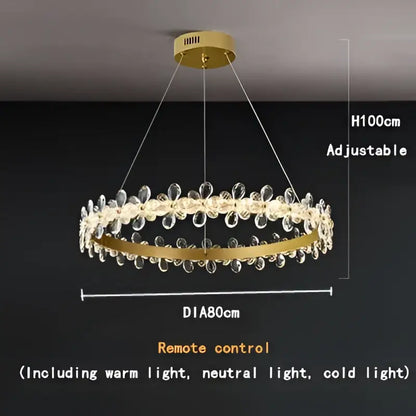 Modern gold crystal led chandelier with circular design and clear crystal droplets for dining room decorbites crystal led lighting