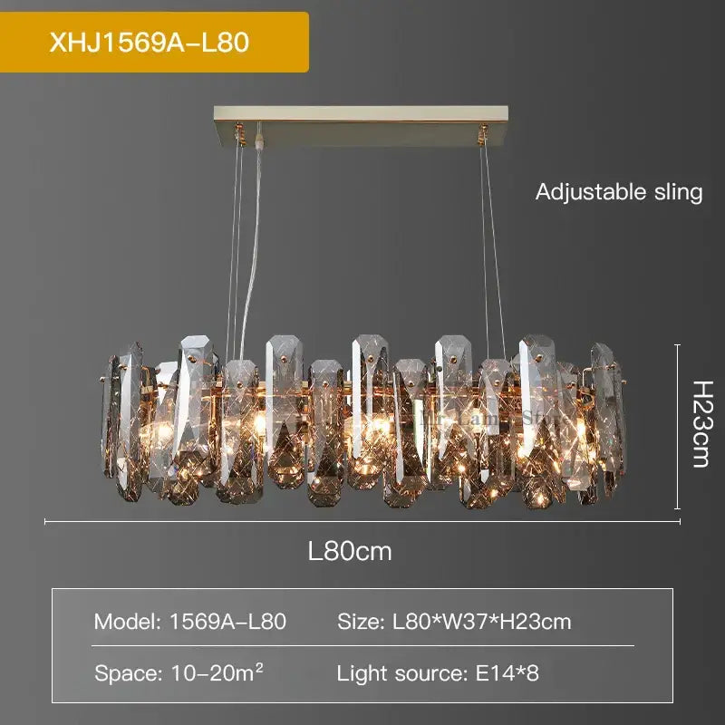 Modern gold crystal led chandelier with sleek metallic frame and hanging glass pieces by decorbites crystal led