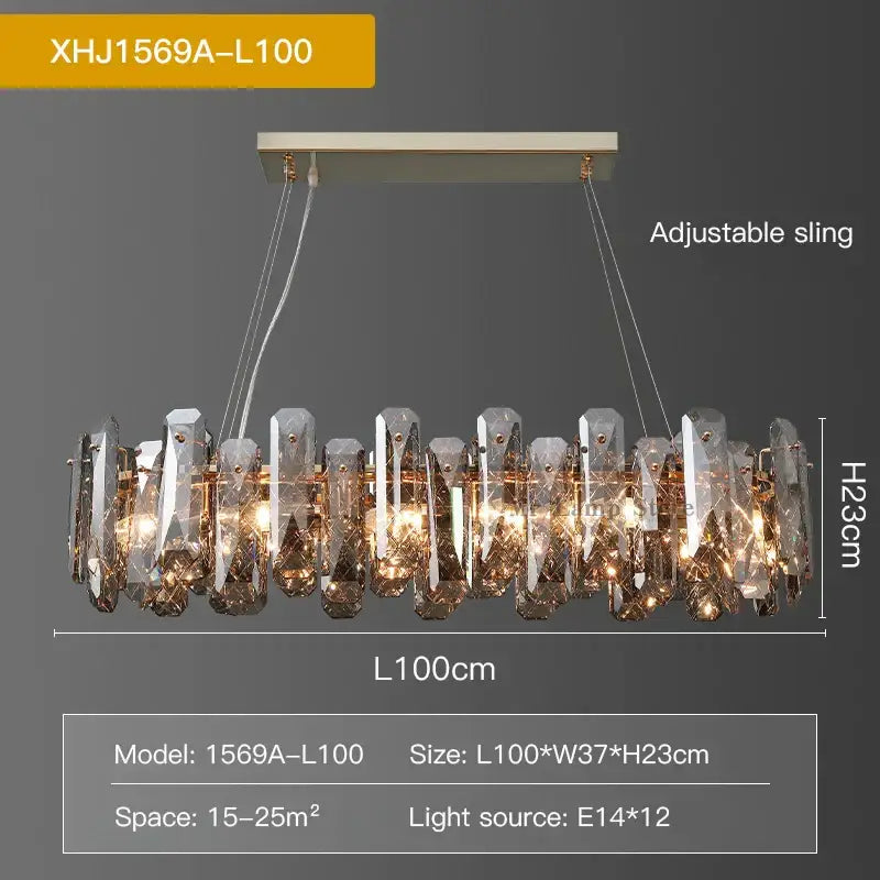 Modern gold crystal led chandelier with sleek metallic frame and hanging glass prisms for dining room decorbites crystal led