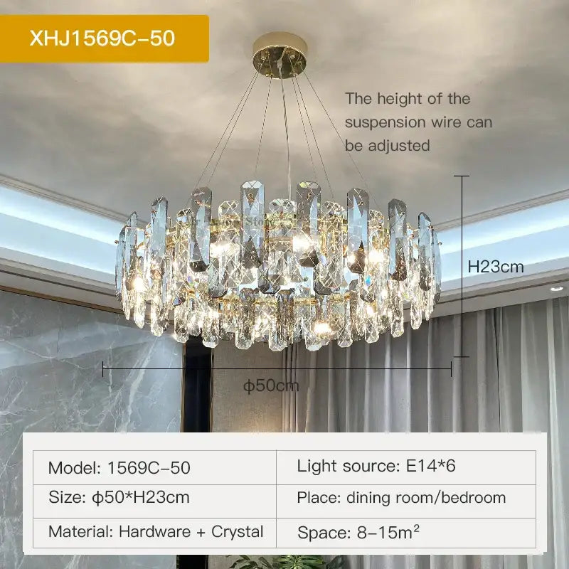 A modern gold crystal led chandelier with clear faceted crystals for dining room by decorbites crystal led model xhj1569c-50