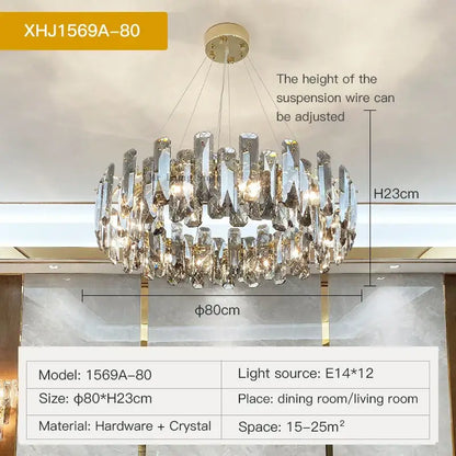 Modern gold crystal led chandelier with faceted crystal elements and metallic frame for living room decorbites crystal led