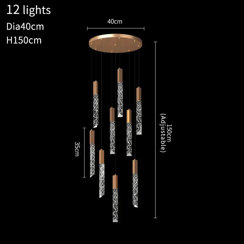 Modern gold and copper-toned decorbites crystal led chandelier with 12 hanging crystal encrusted light fixtures for living room decor