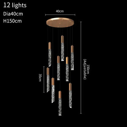 Modern gold and copper-toned decorbites crystal led chandelier with 12 hanging crystal encrusted light fixtures for living room decor