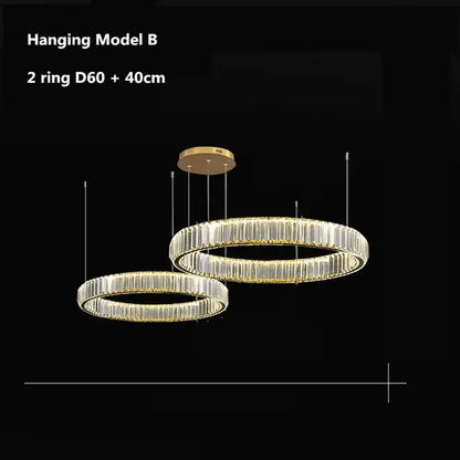 Modern gold crystal led chandelier rings featuring two interlocking clear crystal facets for villa staircase decorbites crystal led