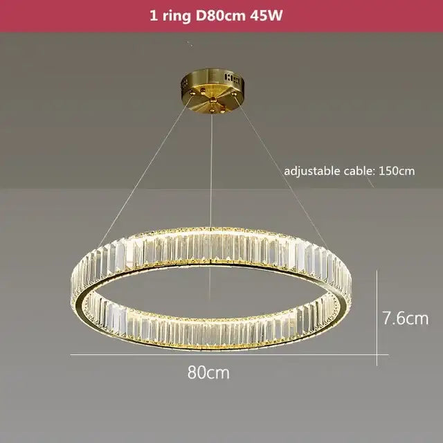 Modern gold crystal led chandelier rings with faceted crystal elements for villa staircase decorbites crystal led lighting