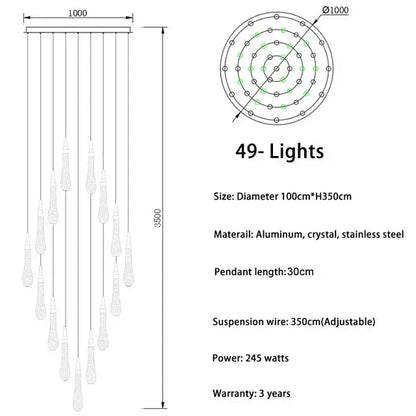 Modern gold crystal led chandelier with 49 teardrop pendants on aluminum frame for dining room decorbites crystal led