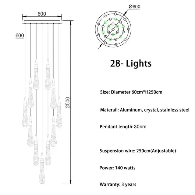 A modern gold crystal led pendant light with 28 teardrop pendants and aluminum stainless steel top decorbites crystal led chandelier
