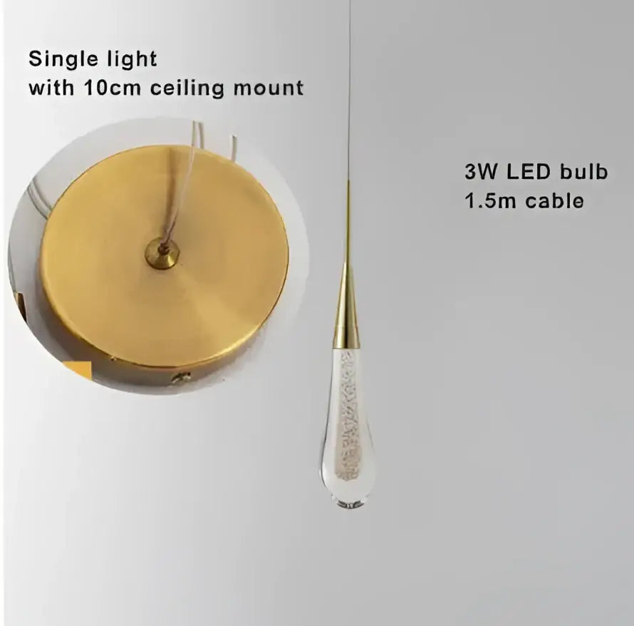 Modern gold crystal led chandelier teardrop pendant light with sparkling crystals and sleek metallic stem for dining room decorbites