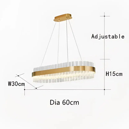 Modern gold crystal led circle pendant chandelier with clear crystal rods and sleek decorbites crystal led design
