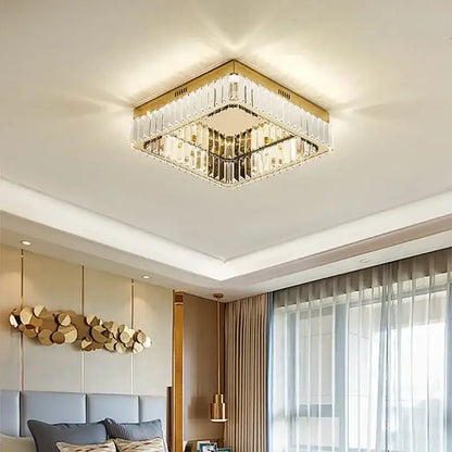 Modern gold crystal led dimmable ceiling lights with clear crystal accents for elegant living room decorbites ceiling lights