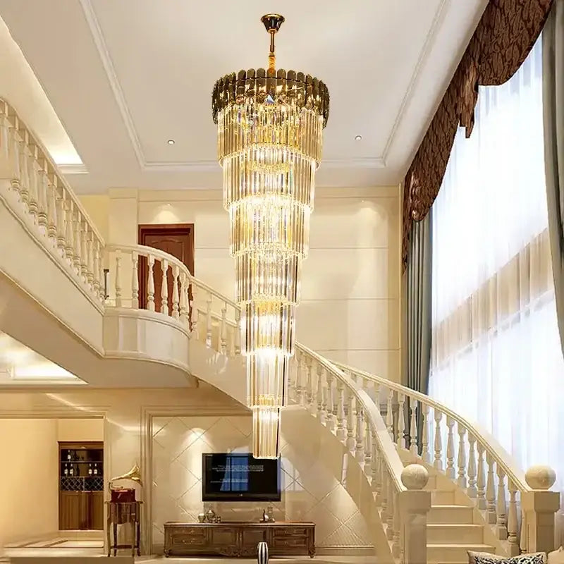 Modern gold crystal led pendant chandelier with cascading clear prisms from decorbites crystal led for dining room decor