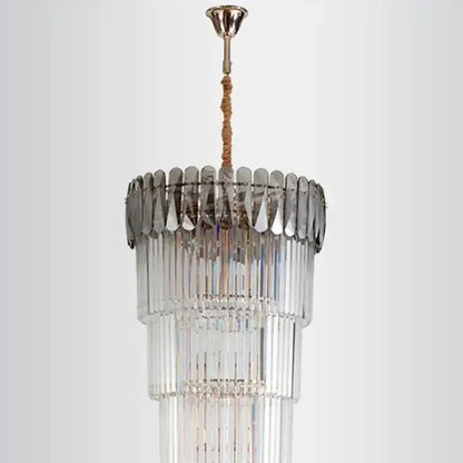 Modern gold crystal led pendant chandelier with clear faceted glass rods and brass finish for dining room decorbites crystal led
