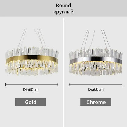 Modern gold crystal led pendant chandelier for dining room featuring elegant round decorbites crystal led chrome options