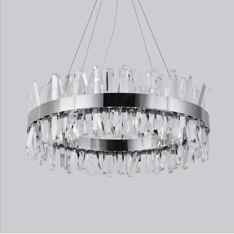 Modern gold crystal led pendant light featuring clear crystal shards and polished chrome rings for elegant decorbites crystal led decor