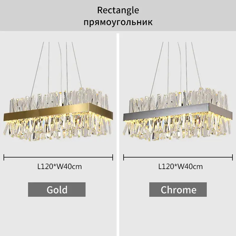 Modern gold crystal led pendant light with a rectangular gold frame and cascading clear crystal droplets decorbites crystal led