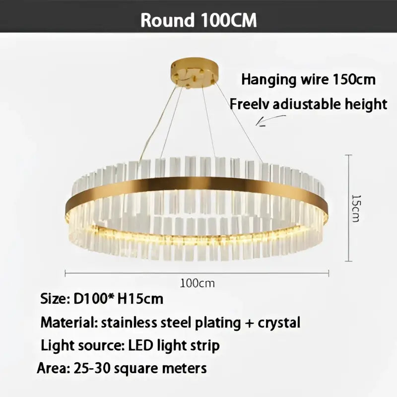 Modern gold crystal led ring chandelier with clear crystal accents and led light strip for dining room decorbites crystal led lighting