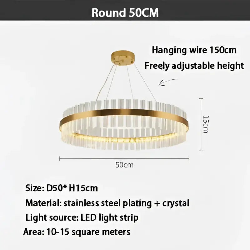 Round 50cm modern gold crystal led ring chandelier with gold-plated stainless steel frame for elegant dining room decorbites lighting