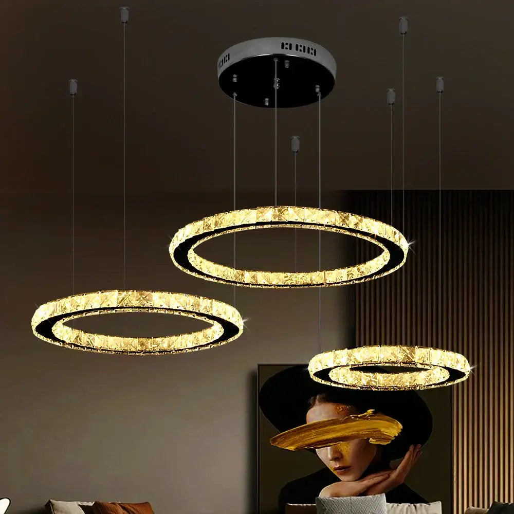 Modern gold crystal led ring chandelier with decorbites crystal led encrusted circular design for living room decor