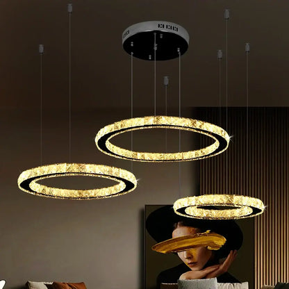 Modern gold crystal led ring chandelier with decorbites crystal led encrusted circular design for living room decor