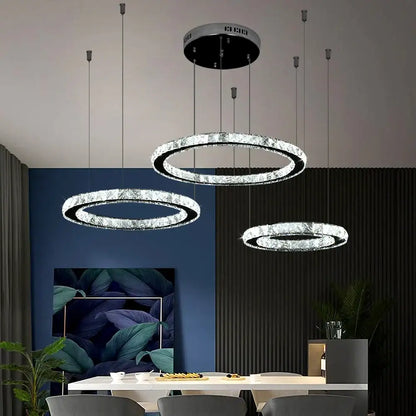 Modern gold crystal led ring chandelier with sparkling crystal accents and sleek chrome finishes for living room decorbites crystal led