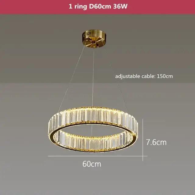 Modern gold crystal led ring chandelier featuring clear faceted rods in a circular design for stairwell decorbites crystal led
