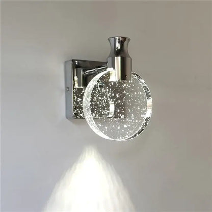 Modern gold crystal led wall lamp featuring a chrome finish and clear glass globe with sparkling decorbites crystal led particles