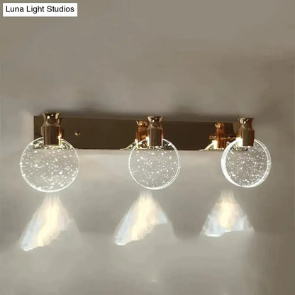 Modern gold crystal led wall lamp with three bubble-filled glass shades for simple crystal led bathroom lighting