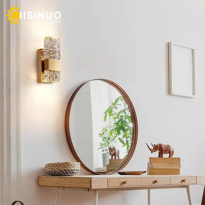 Modern gold crystal led wall light with textured rectangular glass panel dimmable sconce for bedroom decorbites crystal led