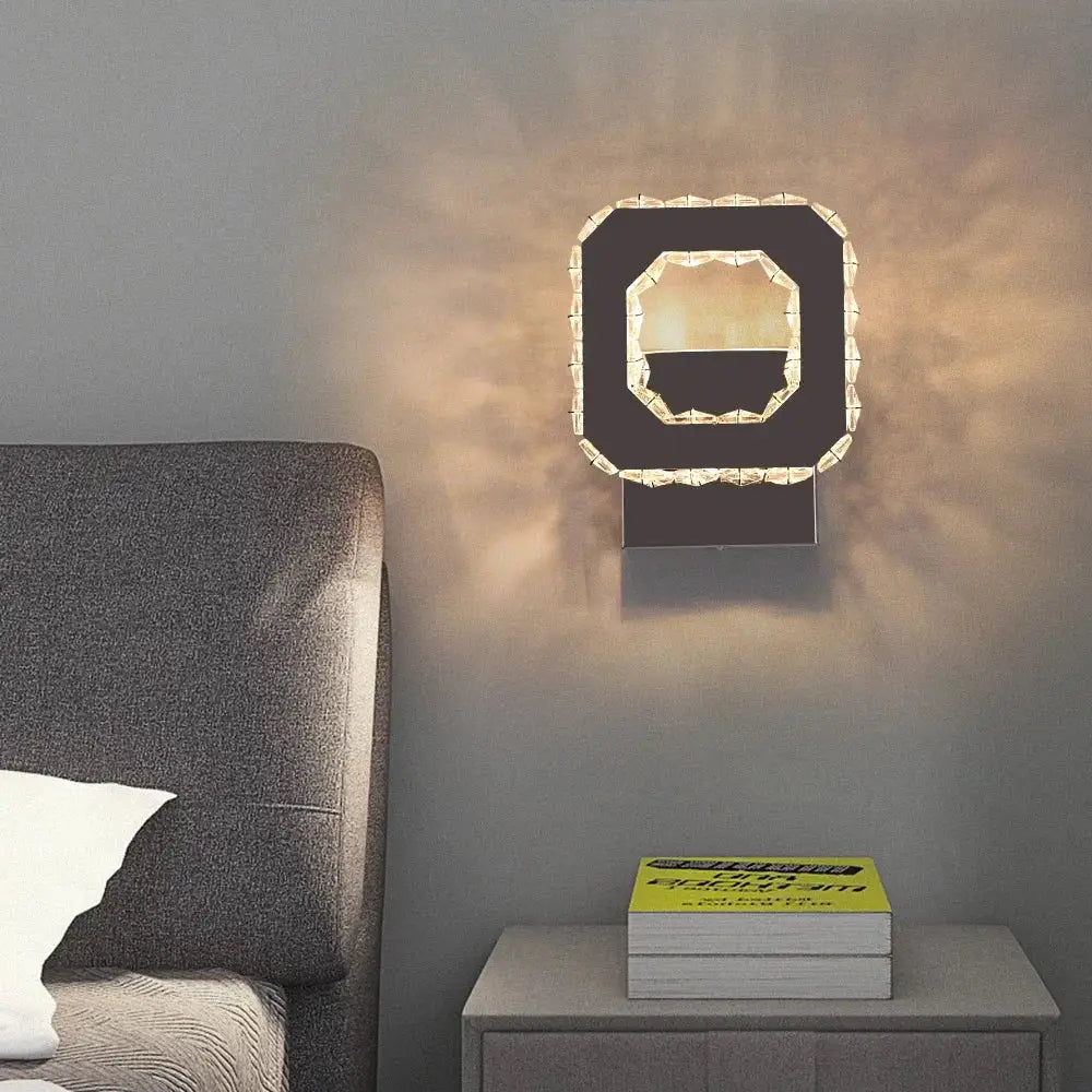 Modern black led wall light with geometric octagonal frame and sparkling crystal accents for decorbites crystal led decor