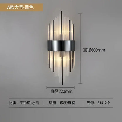 Black wall sconce with sleek stainless steel band and crystal glass rods for modern decorbites crystal led wall lighting