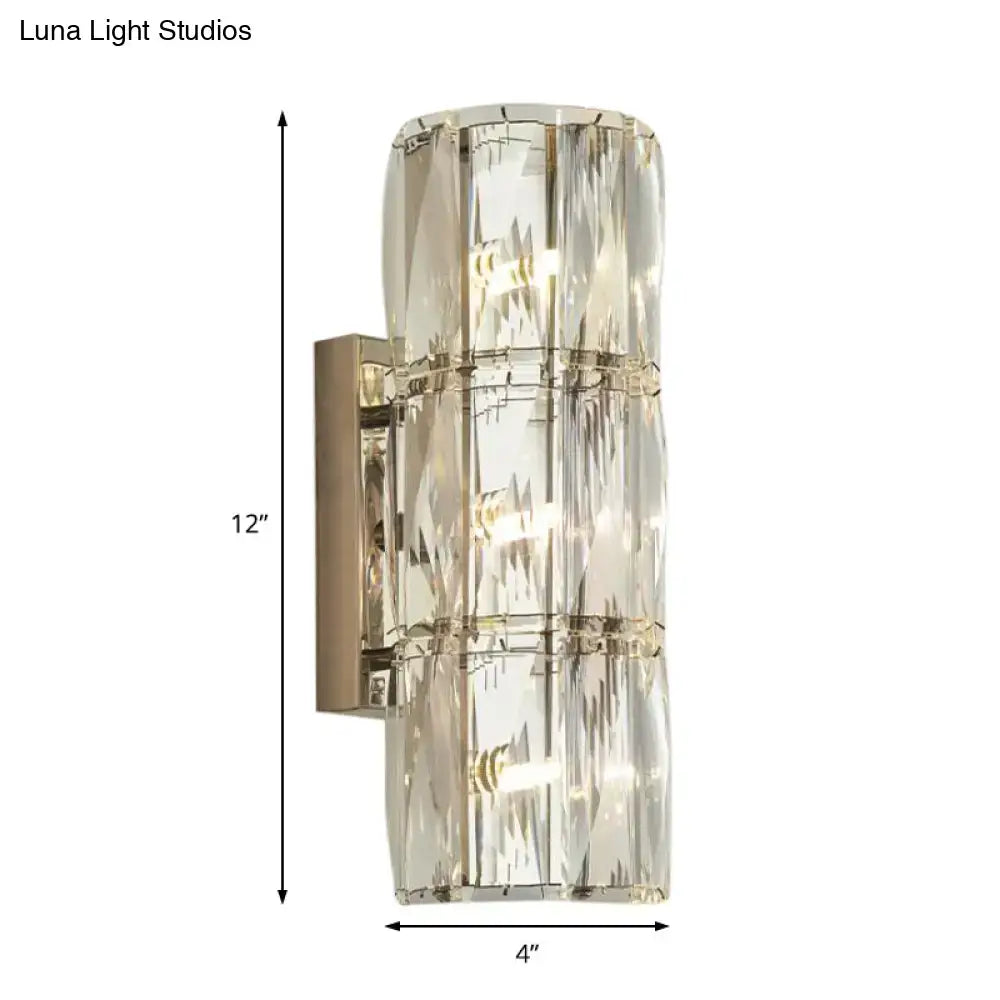 Modern gold crystal linear wall light dining room sconce with clear faceted crystal glass and brushed brass backplate