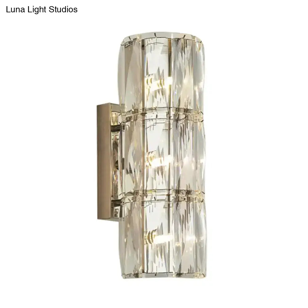 Clear faceted crystal glass linear wall light with brushed brass bracket for dining room modern gold sconce